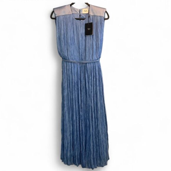 NWT Aje Solstice Pleated Midi Dress Mist Blue Size 8 - Picture 2 of 13